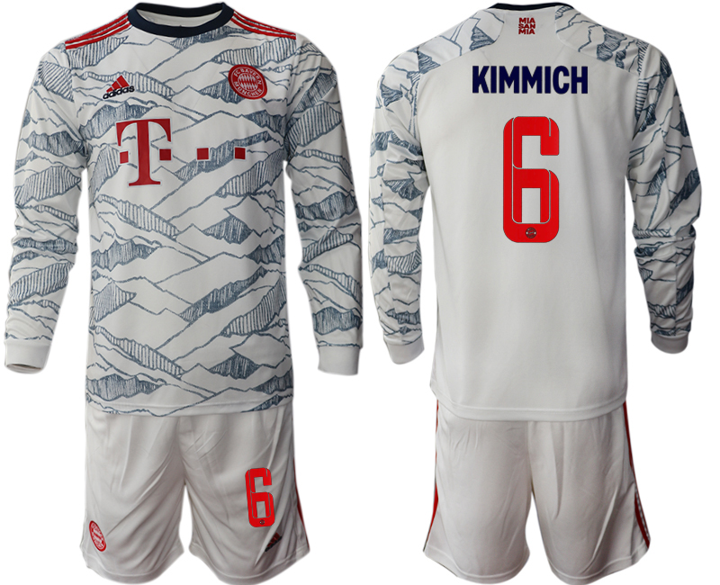 Men 2021-2022 Club Bayern Munich Second away white Long Sleeve #6 Soccer Jersey->customized soccer jersey->Custom Jersey